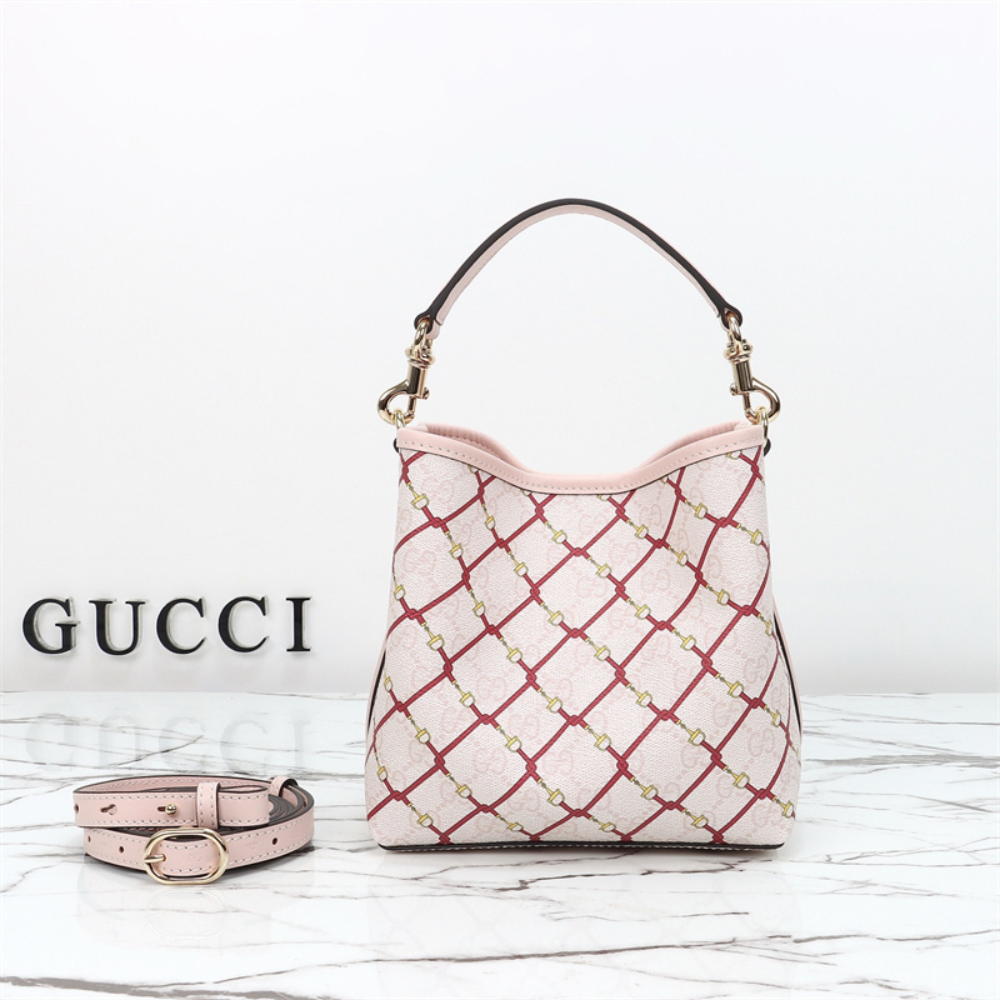 Gucci GG Emblem Small Bucket Bag – Pink