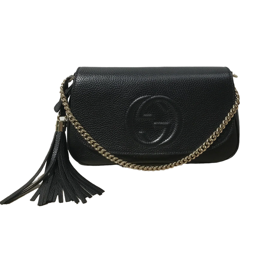 Gucci Pebbled Calfskin Soho Medium Flap Bag – Black