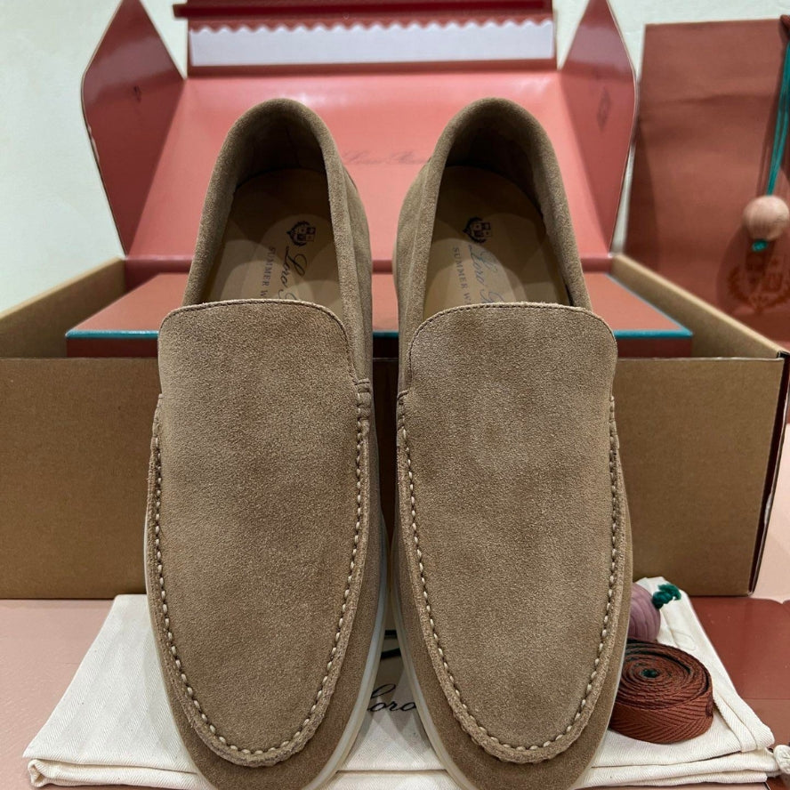 Loro Piana Summer Walk Suede Loafers - Powder Tea