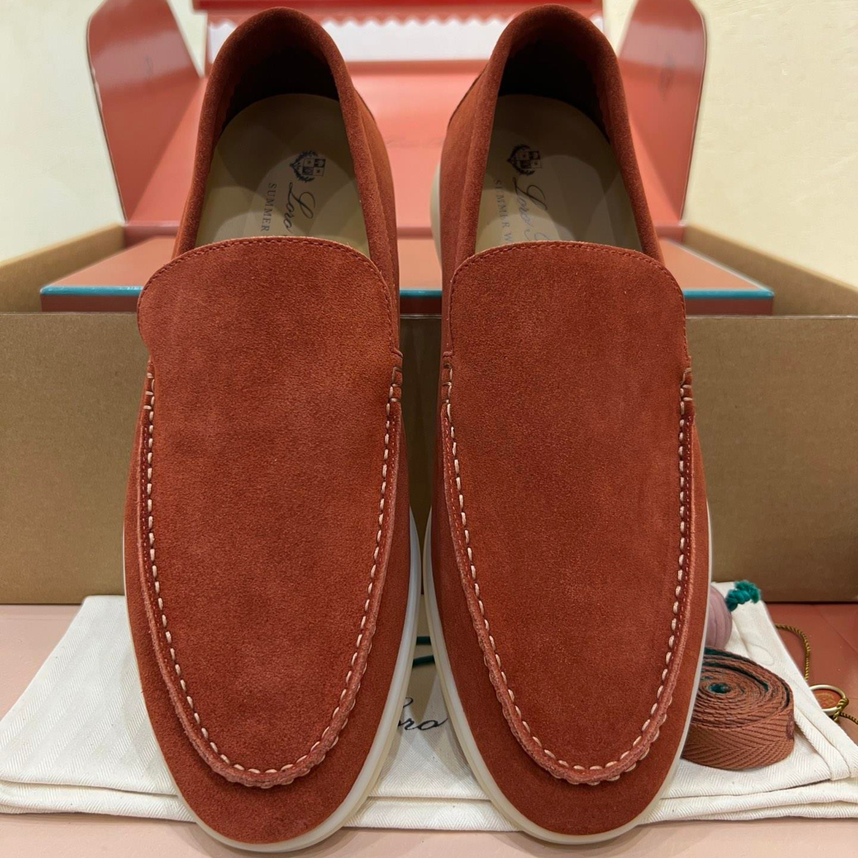 Loro Piana Summer Walk Suede Loafers - Dried Red (R0DV)