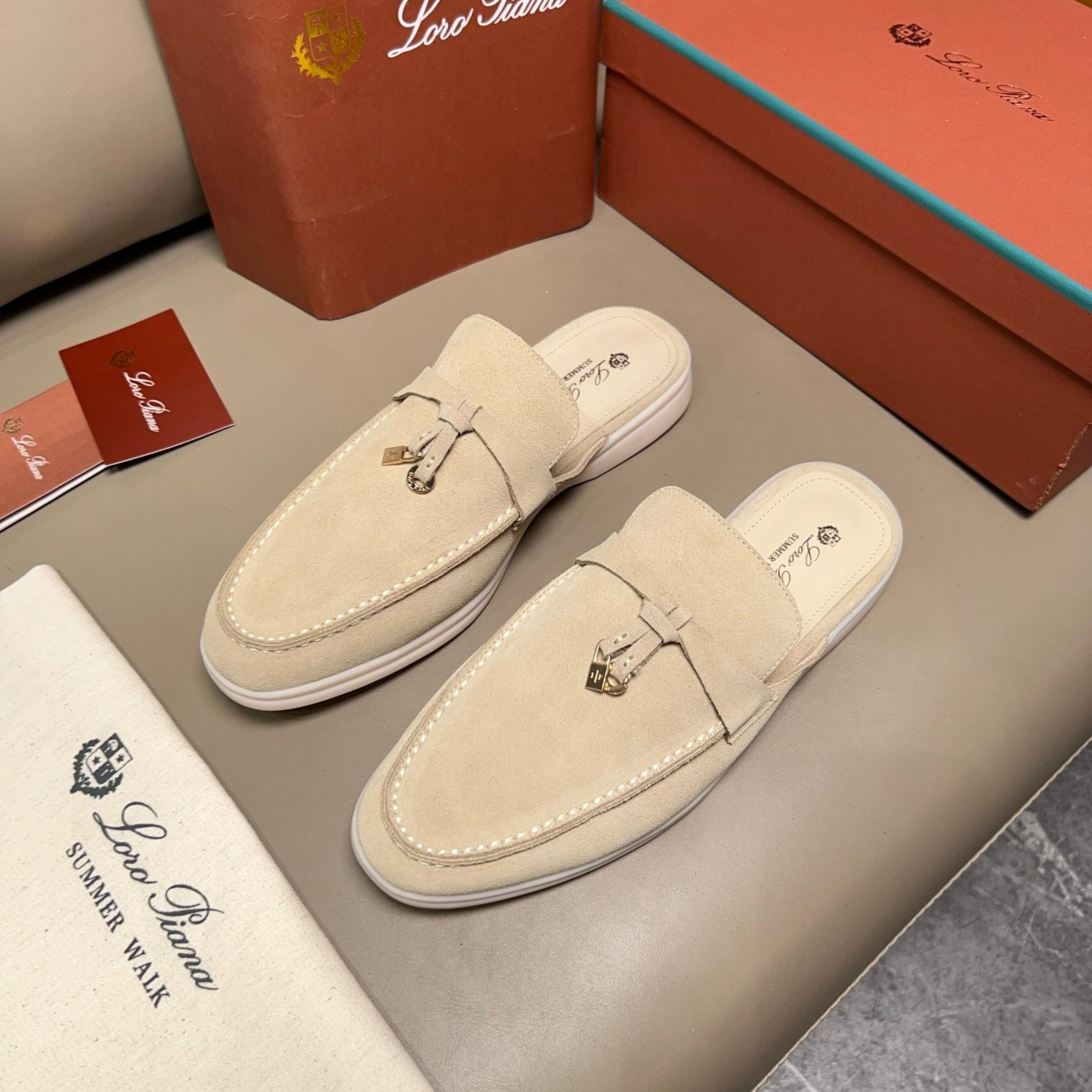 Loro Piana Babouche Charms Walk Suede Loafer - Linen (D746)