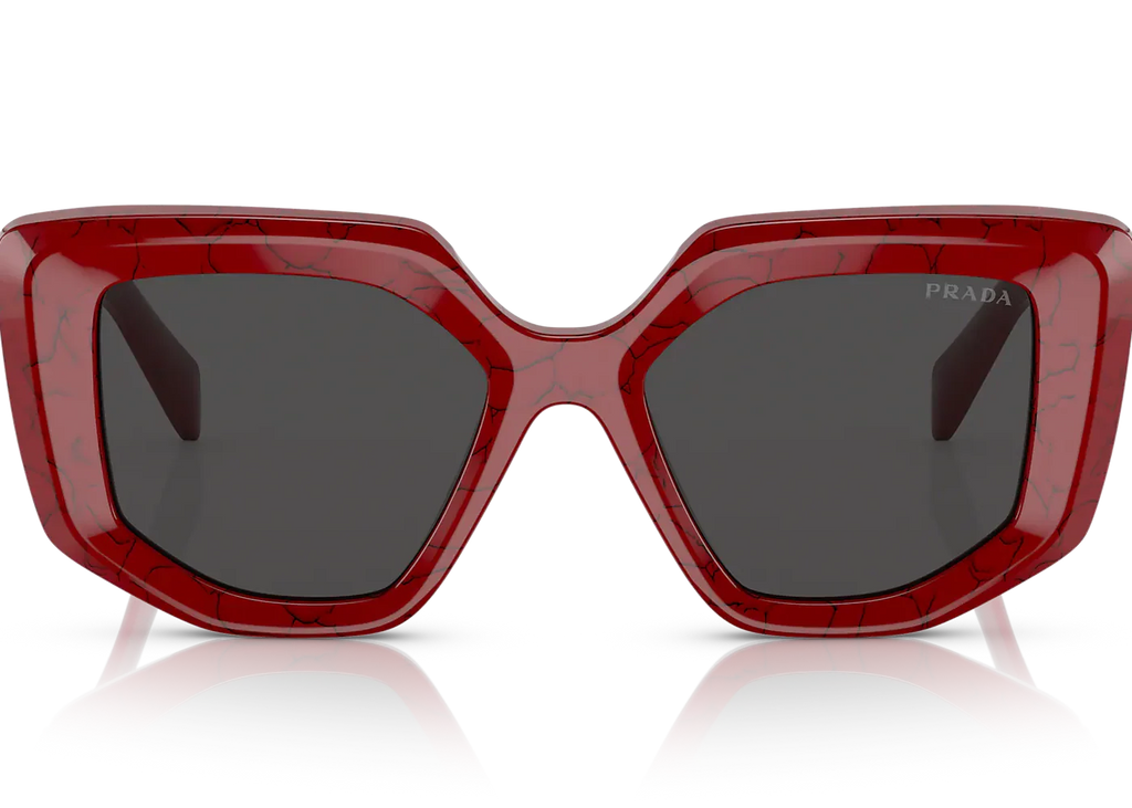 Prada PR14ZS 15D-5S0 Rectangular Marble Red Sunglasses