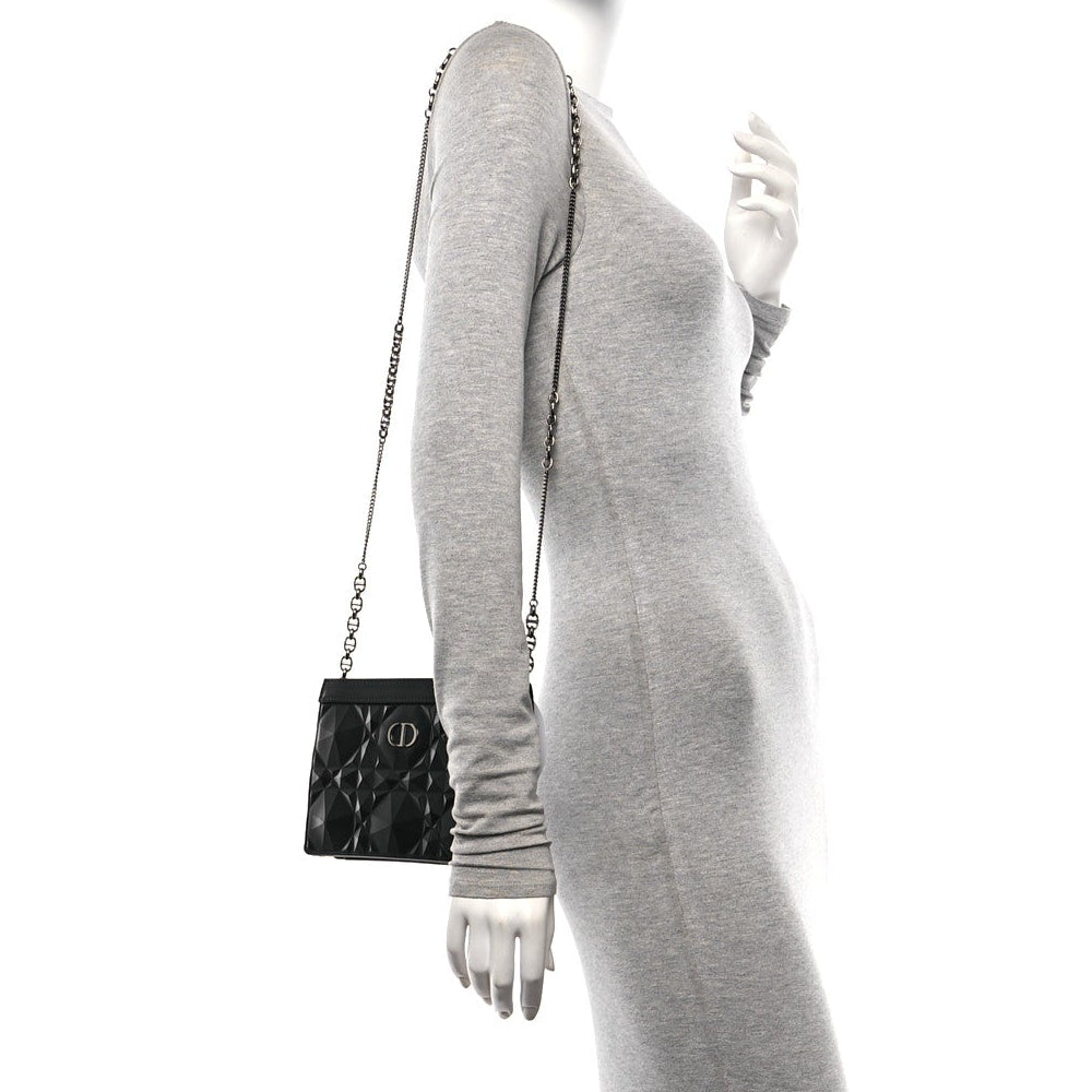 Dior Caro Macrocannage Diamond Quilted Leather Shoulder Bag - Black