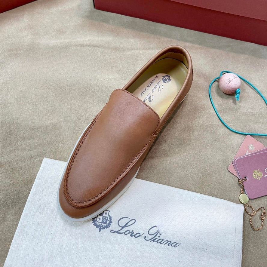 Loro Piana Summer Walk Calfskin Loafers - Havana Brown