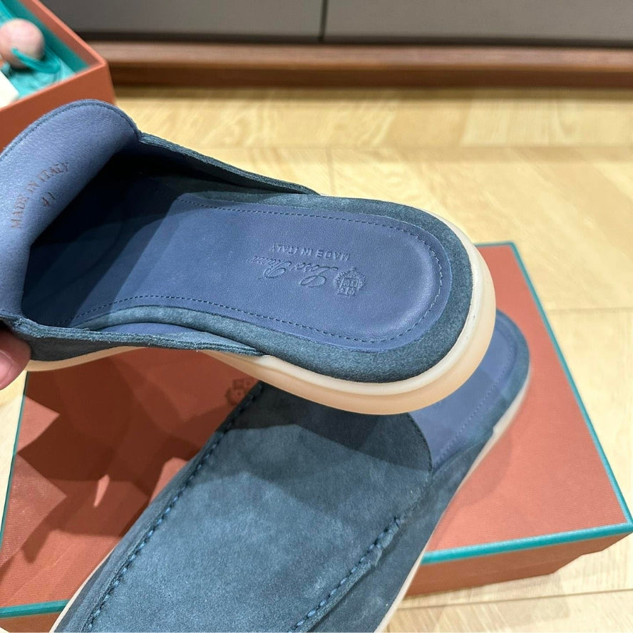 Loro Piana Babouche Walk Suede Slippers - Racing Blue (202)