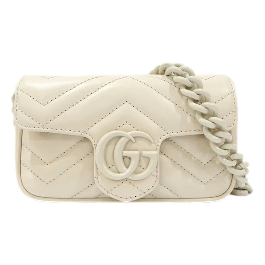 Gucci GG Marmont Leather Chain Belt Bag – White