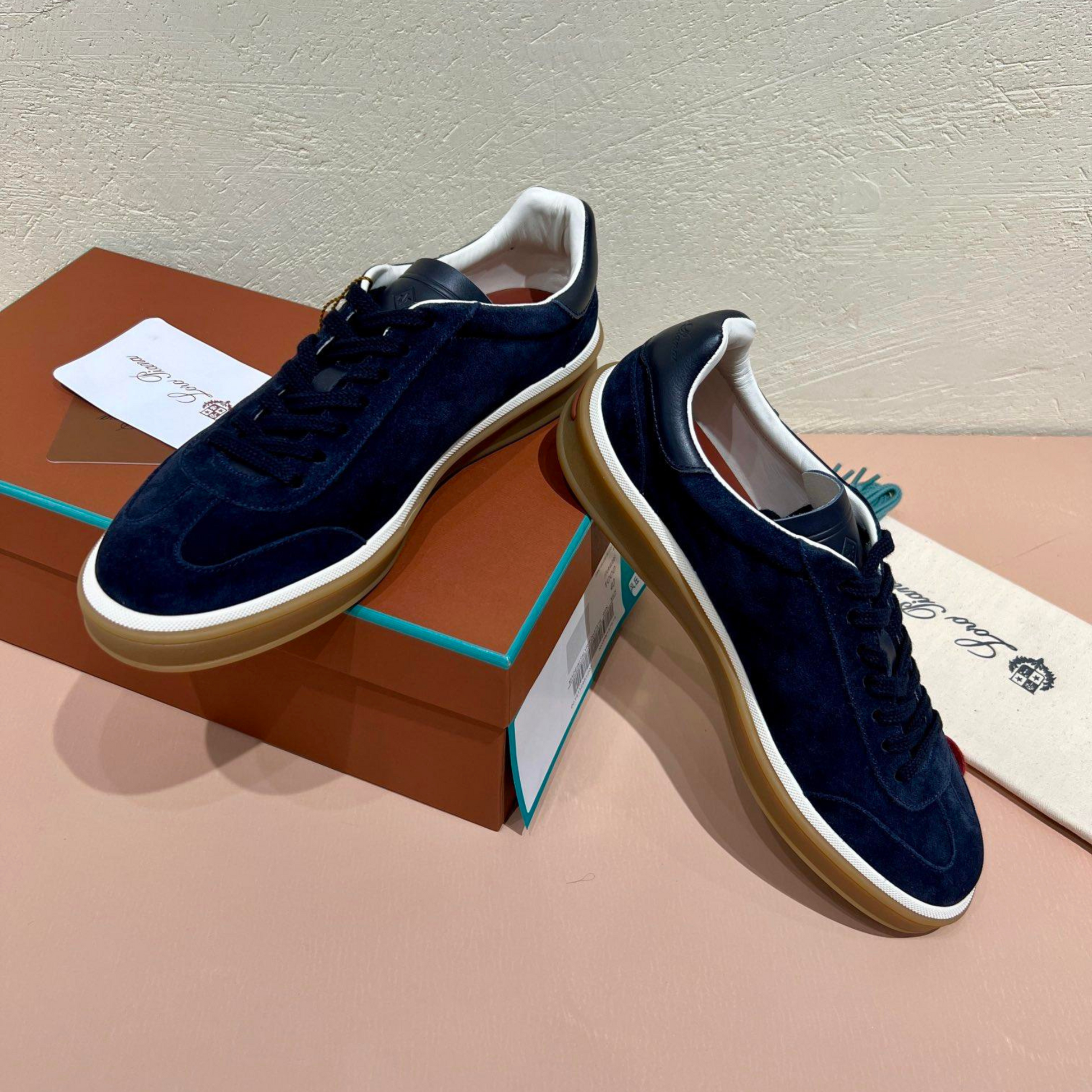Loro Piana Tennis Walk Suede Calf Split Sneakers - Navy Blue (W000)