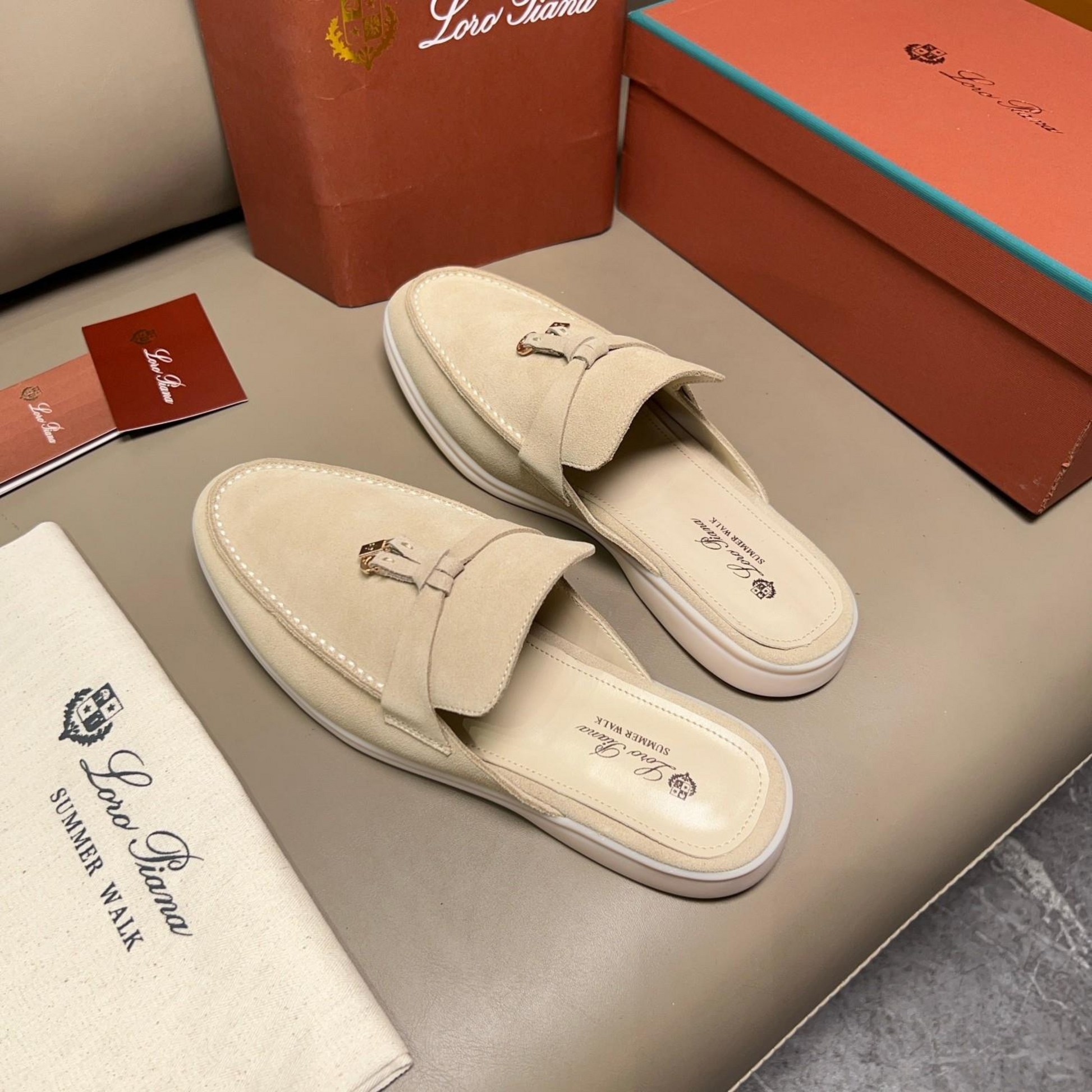 Loro Piana Babouche Charms Walk Suede Loafer - Linen (D746)