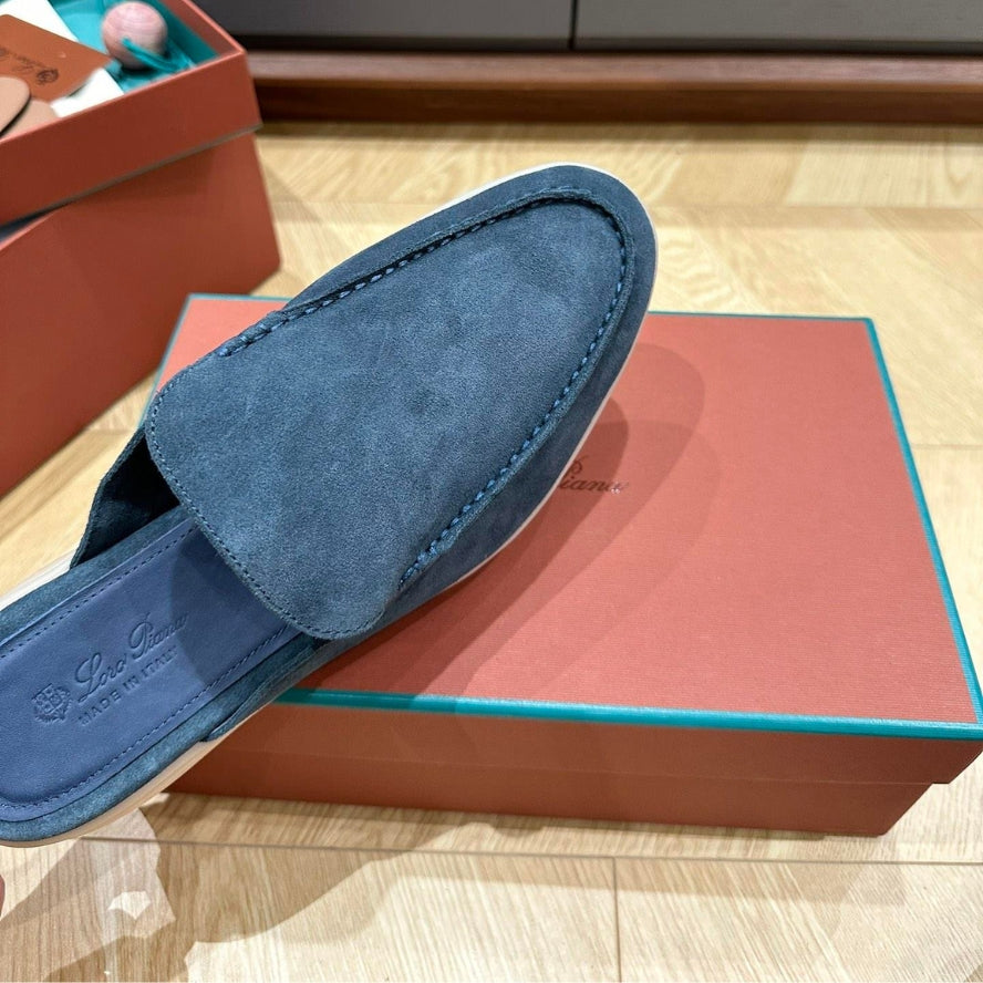 Loro Piana Babouche Walk Suede Slippers - Racing Blue (202)