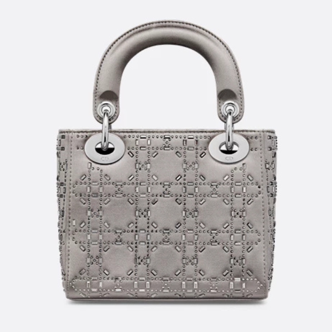 Dior Mini Lady Dior Cannage Quilt Satin Bag - Grey