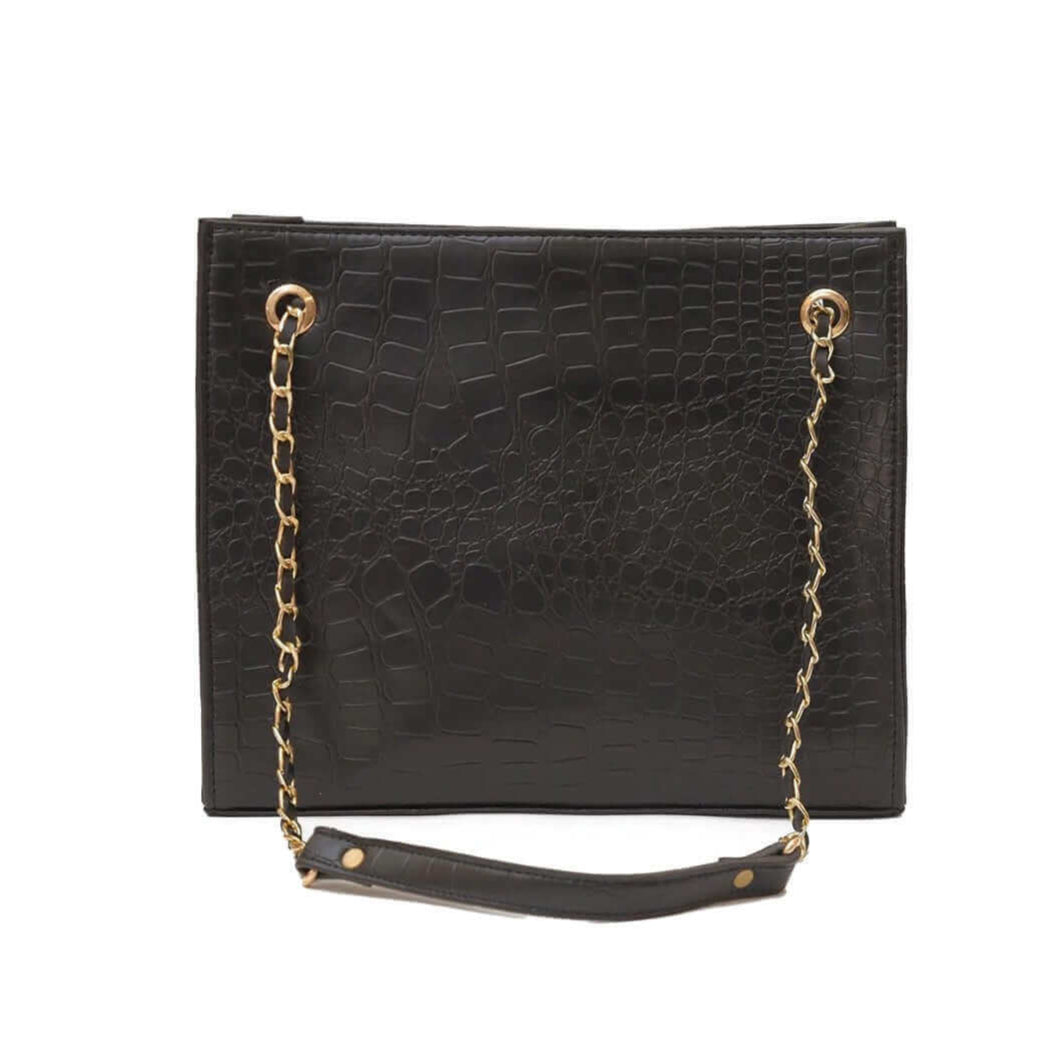 CROCODILE TOTE – Textured Statement Bag in Black