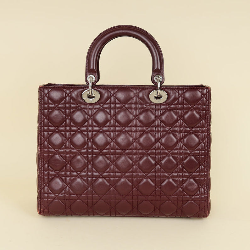 Dior Large Lady Dior Cannage Lambskin Bag - Burgundy