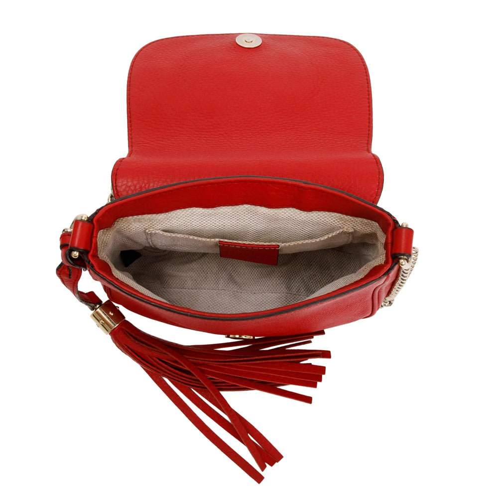 Gucci Soho Leather Flap Chain Shoulder Bag – Red