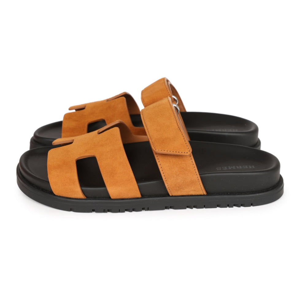 Hermes Chypre Suede Sandals - Caramel Brown