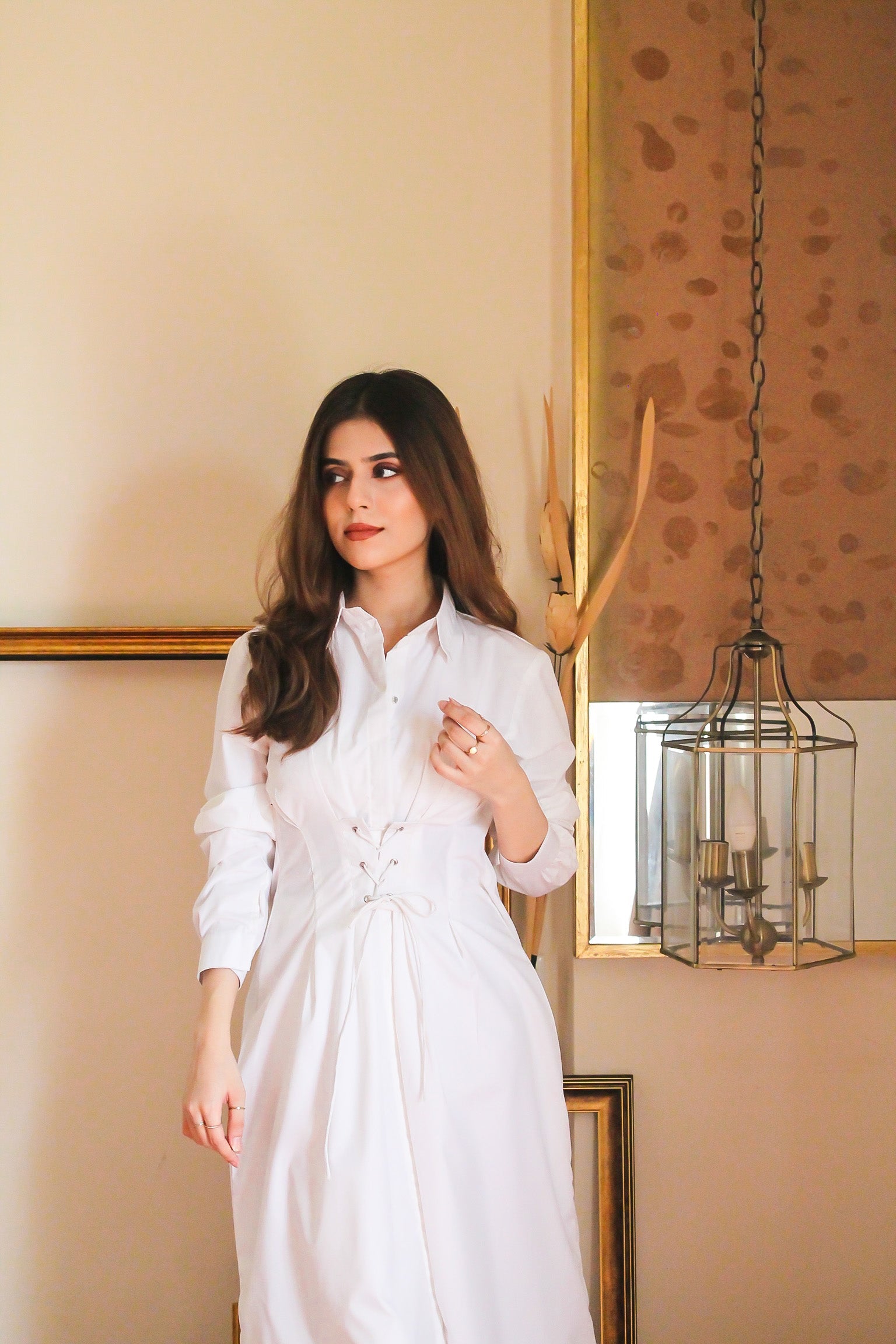 White Corset Shirt Dress