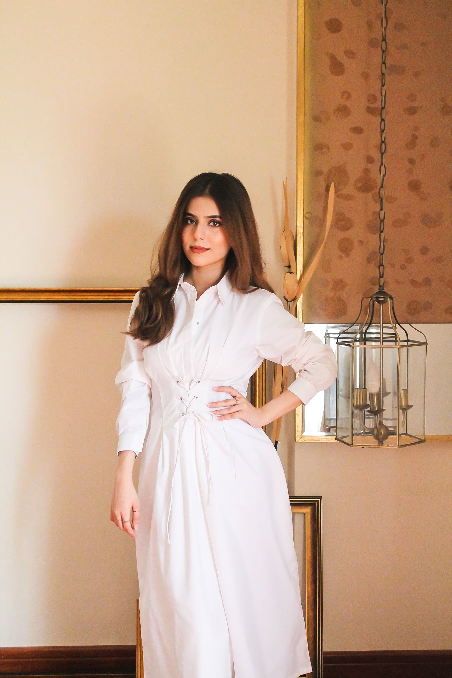 White Corset Shirt Dress
