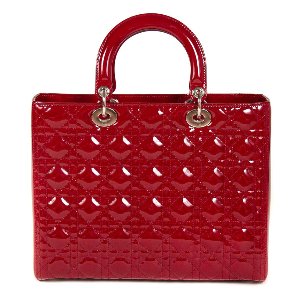 Dior Large Lady Dior Cannage Lambskin Bag - Red