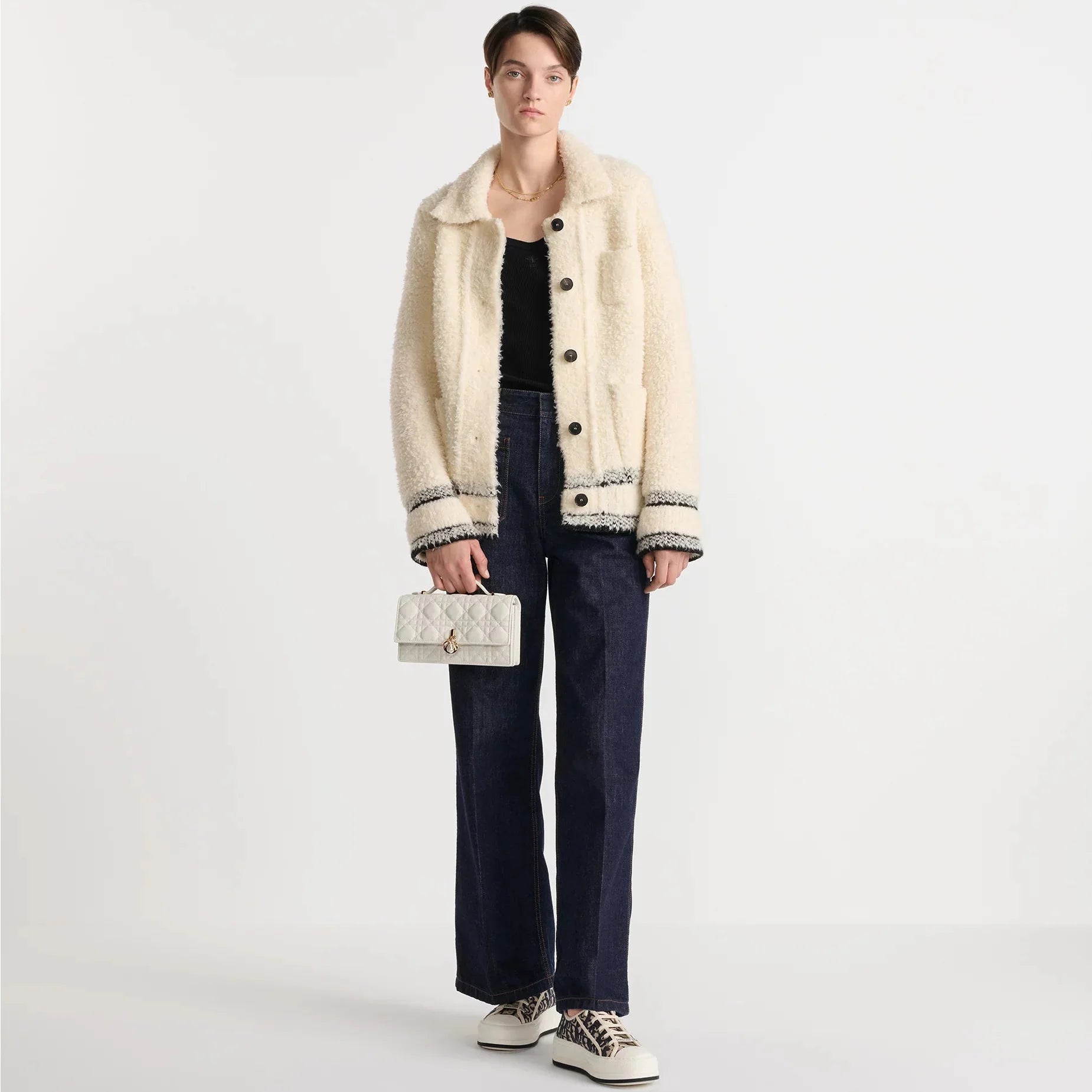 Dior My Dior Cannage Lambskin Top Handle Bag - White