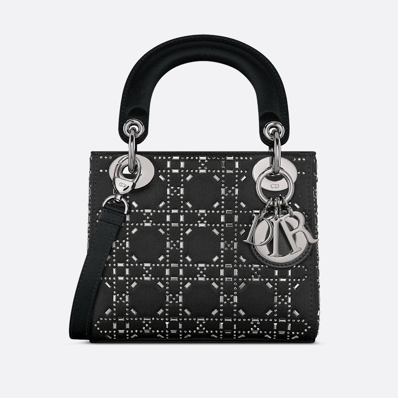 Dior Mini Lady Dior Strass Cannage Satin Bag - Black