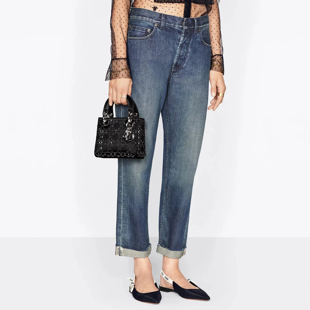 Dior Mini Lady Dior Strass Cannage Satin Bag - Black