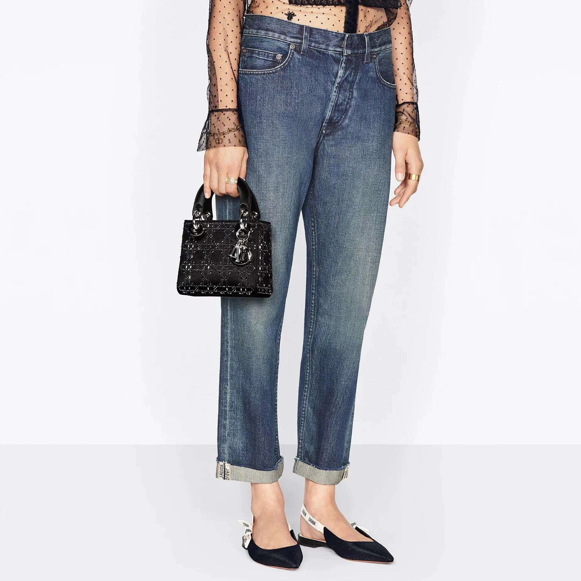 Dior Mini Lady Dior Strass Cannage Satin Bag - Black