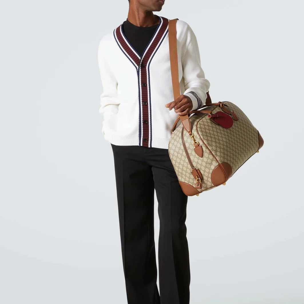 Gucci GG Canvas Medium Leather-Trimmed Duffel Bag