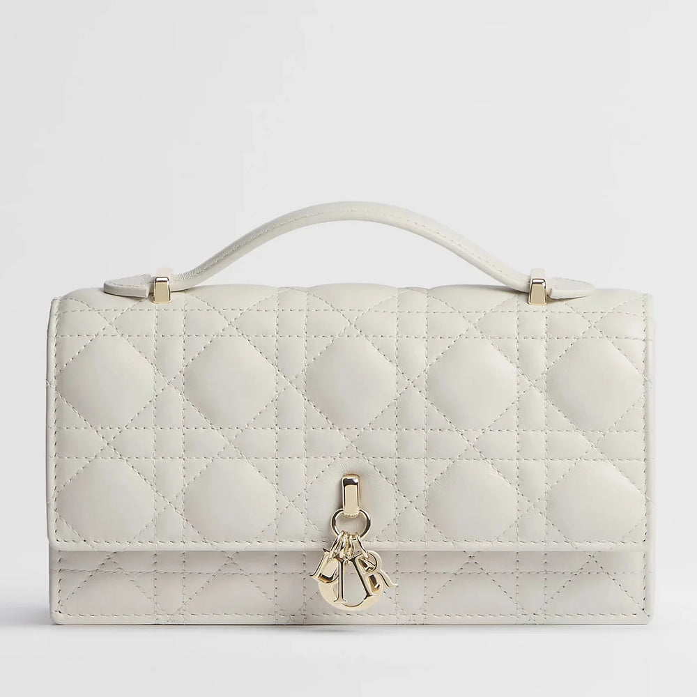 Dior My Dior Cannage Lambskin Top Handle Bag - White