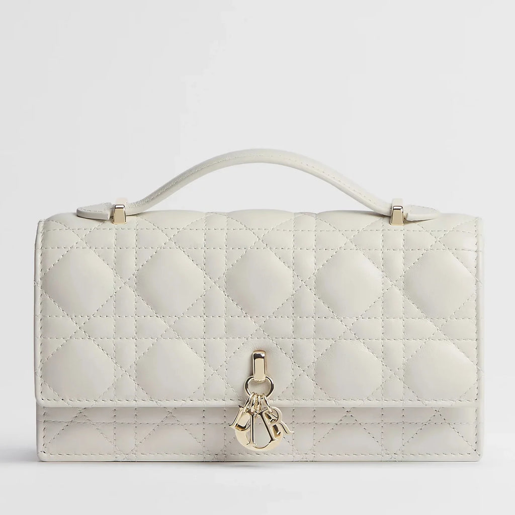 Dior My Dior Cannage Lambskin Top Handle Bag - White