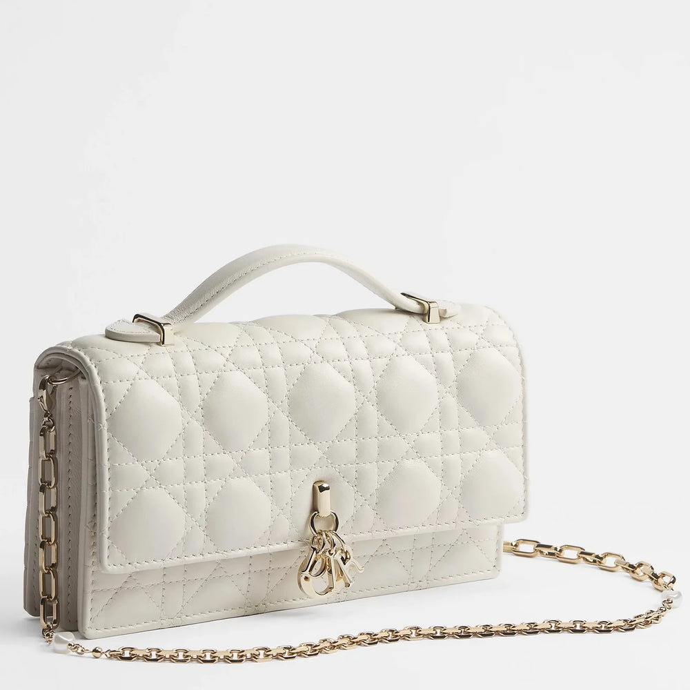 Dior My Dior Cannage Lambskin Top Handle Bag - White