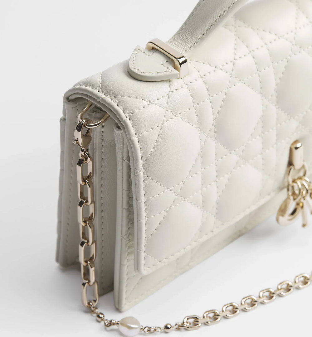 Dior My Dior Cannage Lambskin Top Handle Bag - White