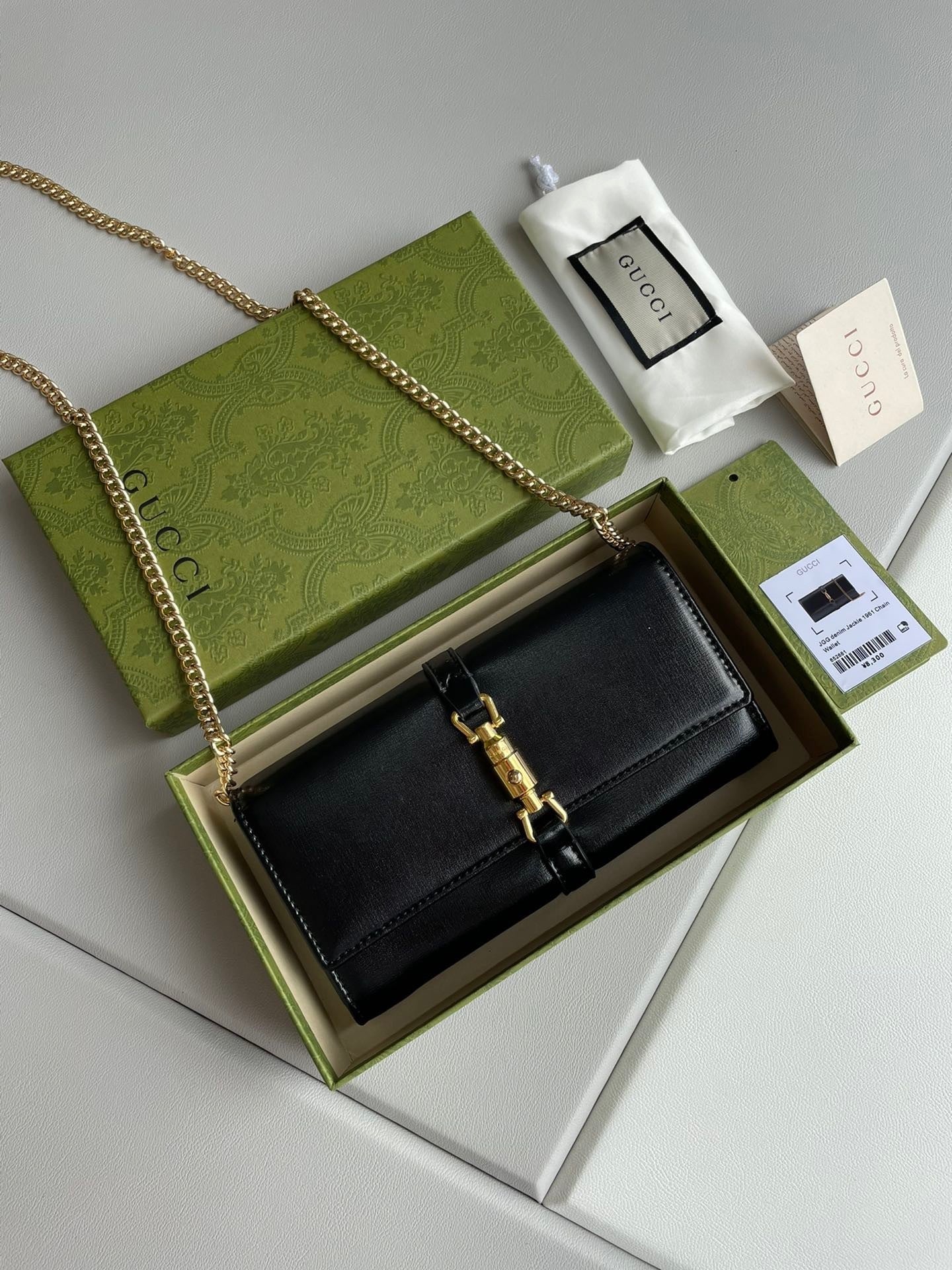 Gucci Jackie 1961 Leather Chain Wallet – Black