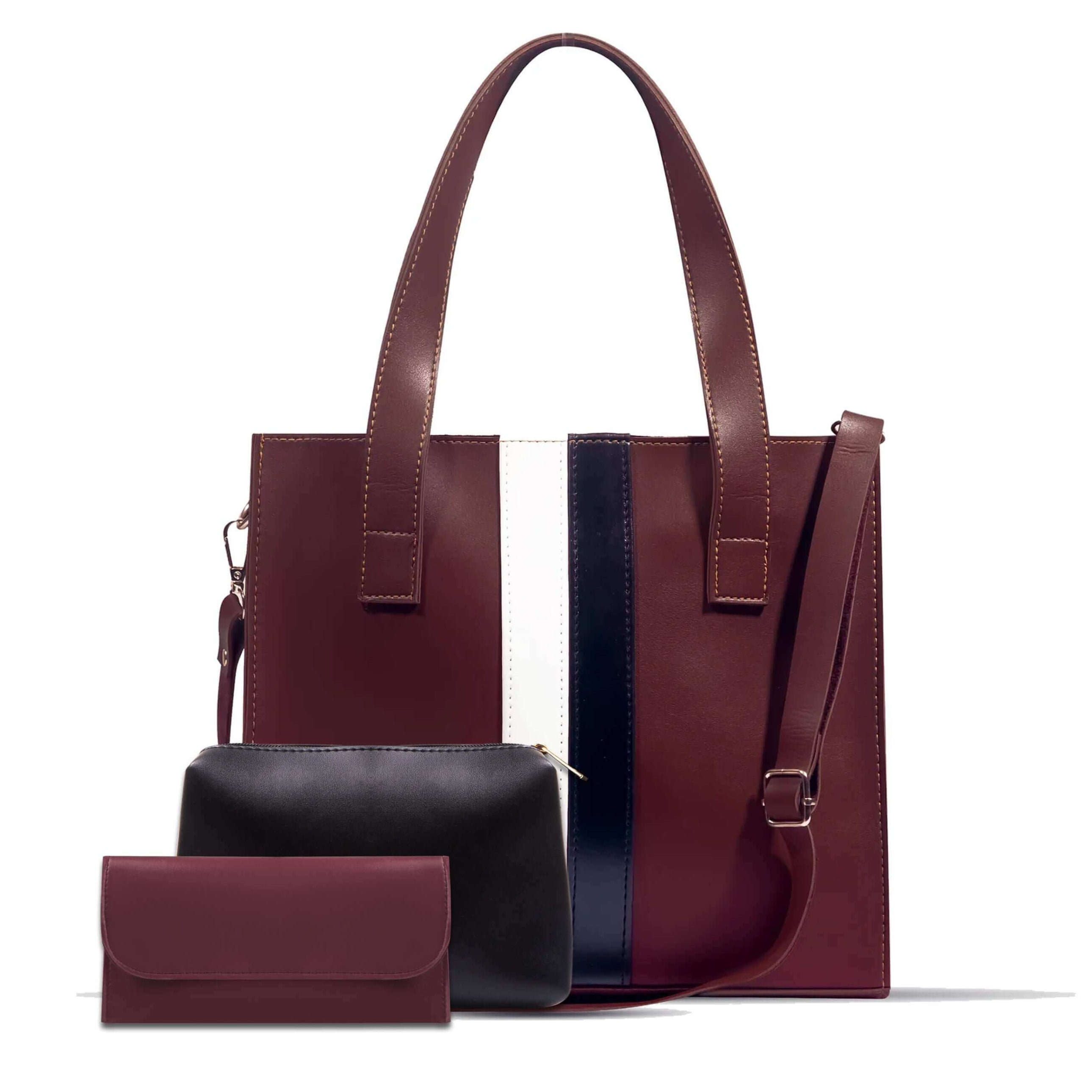 BAKU 3 PCS – Sleek Maroon 3-in-1 Handbag Set