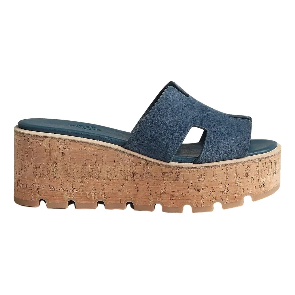 Hermes Eze 30 Suede Sandals - Navy Blue