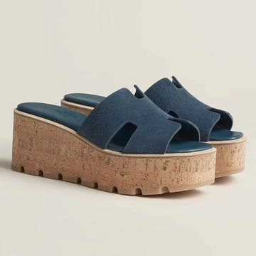 Hermes Eze 30 Suede Sandals - Navy Blue
