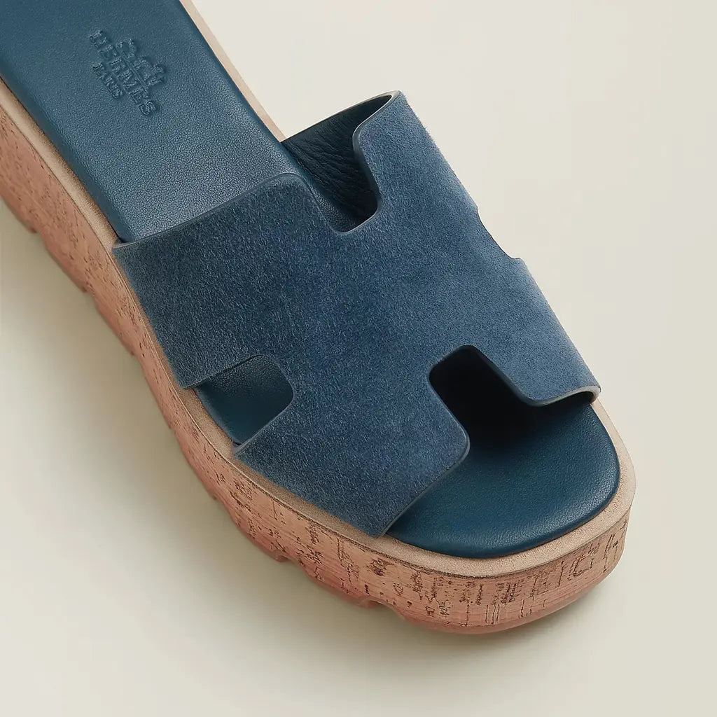 Hermes Eze 30 Suede Sandals - Navy Blue