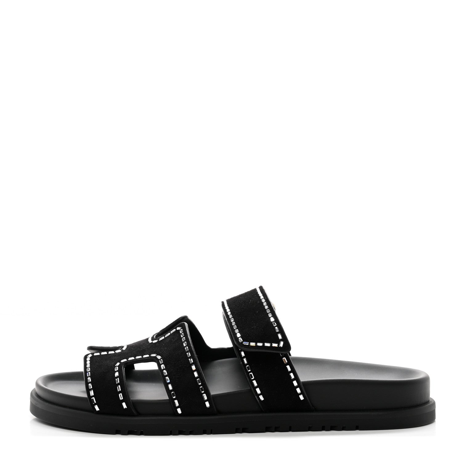 Hermes Chypre Suede Crystals Sandals - Black