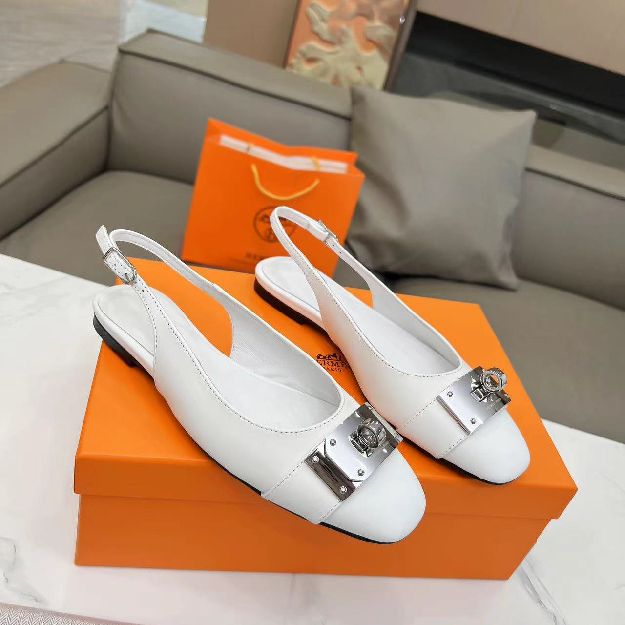 Hermes Innocente Slingback Sandals - White