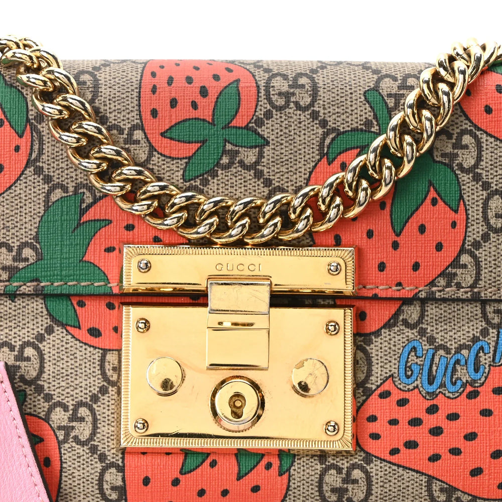 Gucci Padlock Strawberry Small Shoulder Bag – Beige