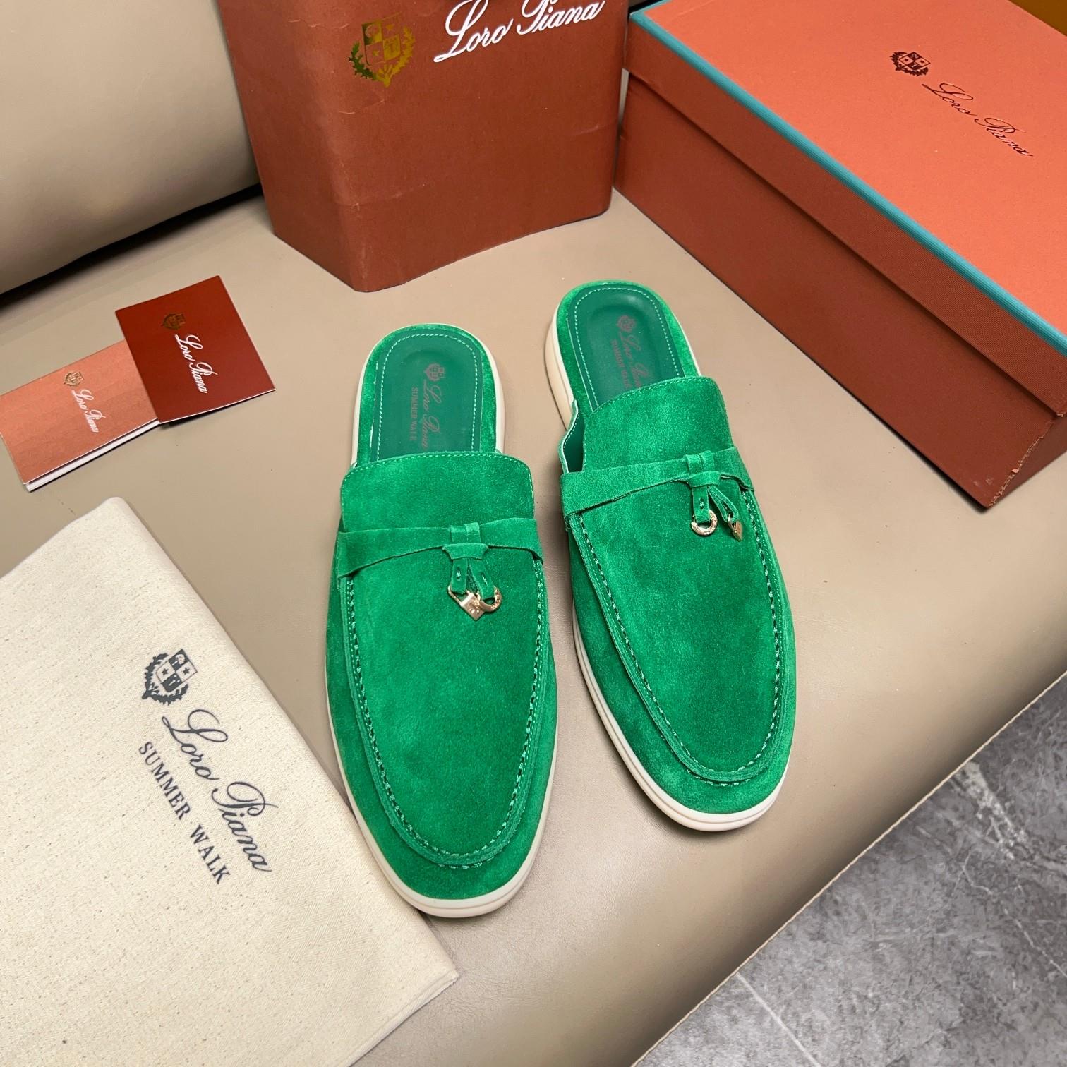 Loro Piana Babouche Charms Walk Slippers - Forest Leaves (50RT)