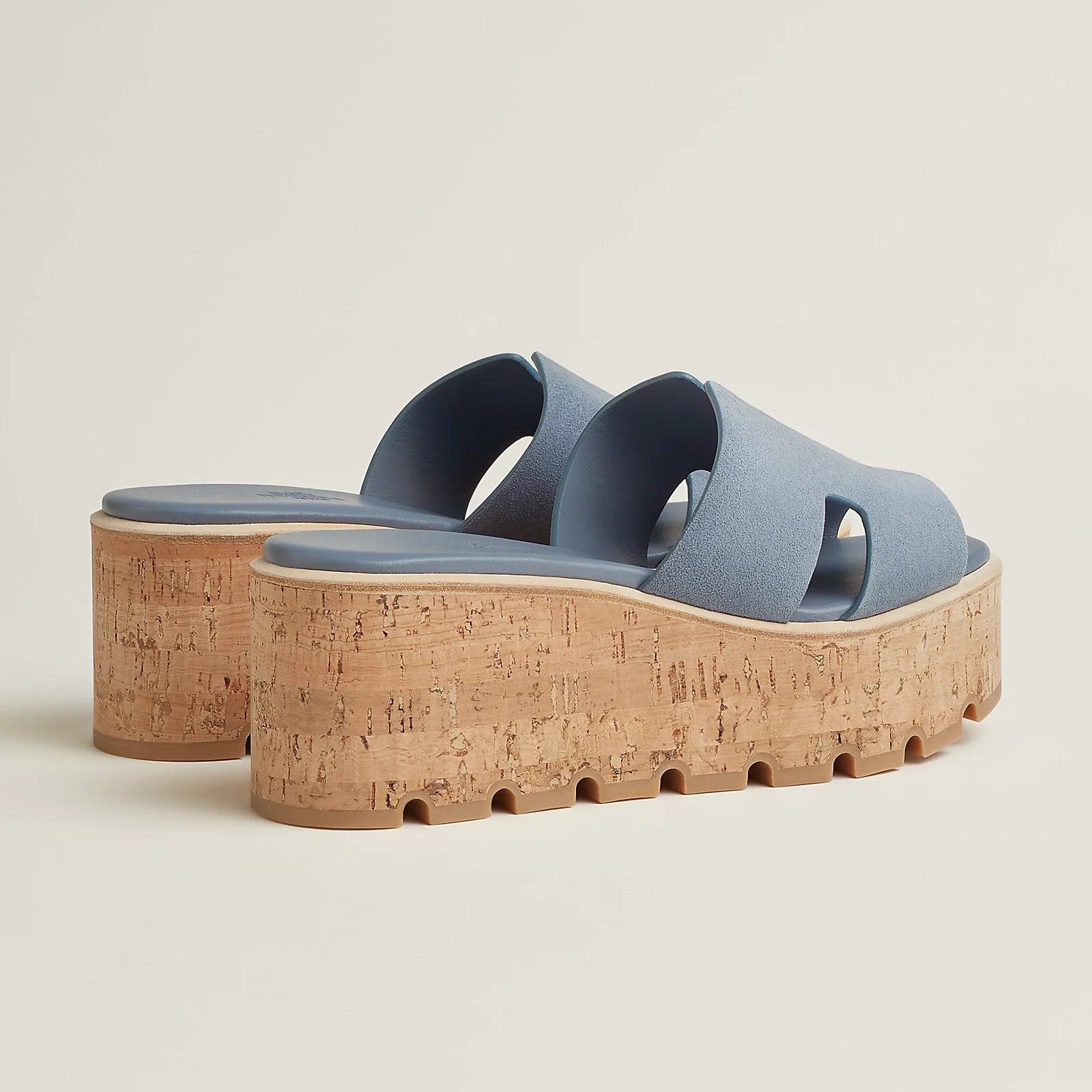 Hermes Eze 30 Suede Sandals - Blue Pomace