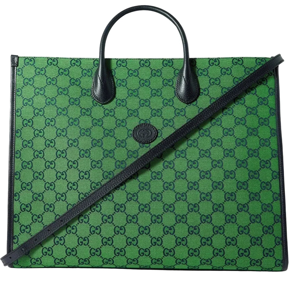 Gucci Leather-Trimmed Monogrammed Coated Tote Bag – Green