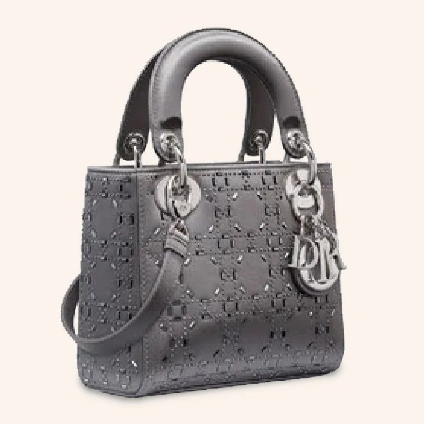 Dior Mini Lady Dior Cannage Quilt Satin Bag - Grey