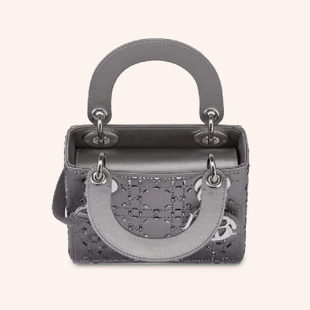 Dior Mini Lady Dior Cannage Quilt Satin Bag - Grey