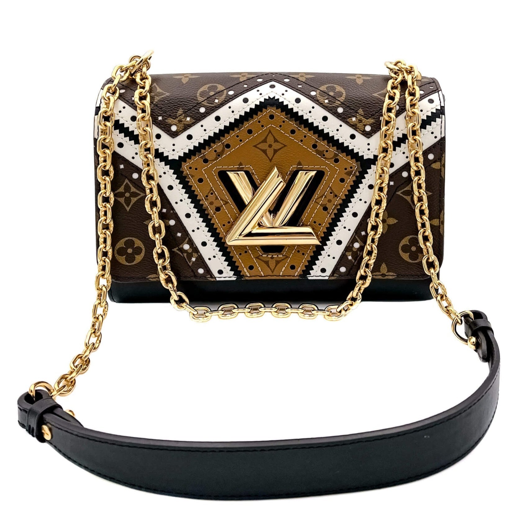 Louis Vuitton Veau Satin Monogram Twist MM Shoulder Bag - Brown