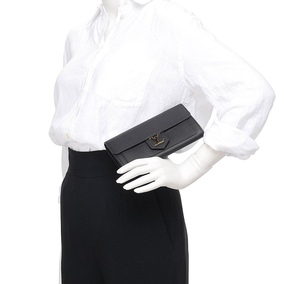 Louis Vuitton Calfskin LockMe Long Wallet - Black