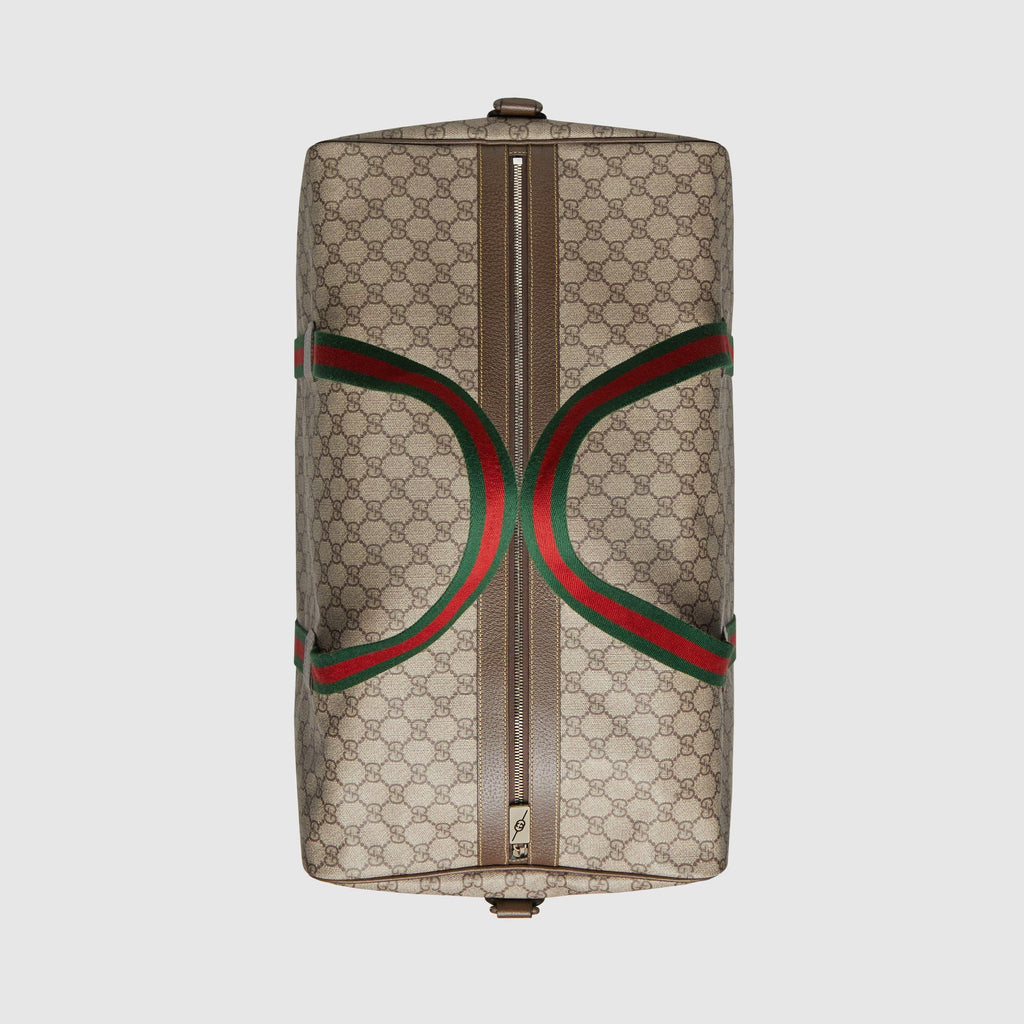 Gucci GG Supreme Canvas Large Duffle Bag with Web - Beige