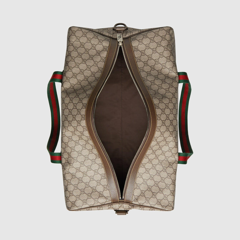 Gucci GG Supreme Canvas Large Duffle Bag with Web - Beige