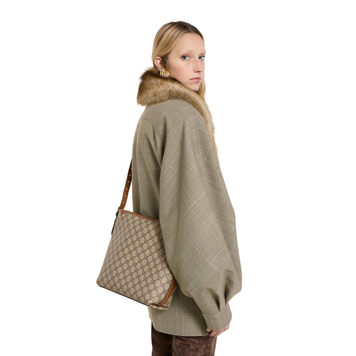 Gucci GG Emblem Small Shoulder Bag – Beige/Brown