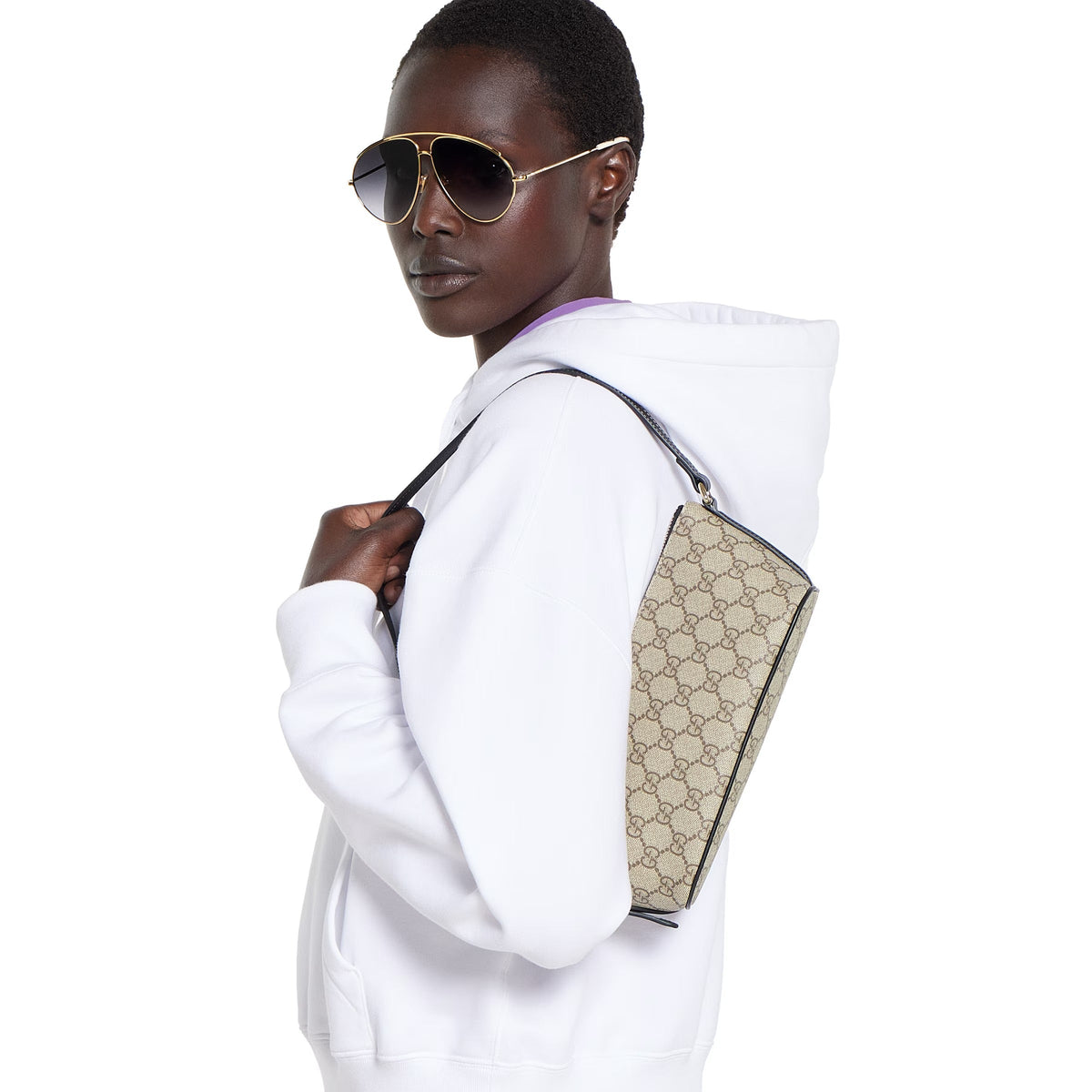 Gucci GG Monogram Small Shoulder Bag – Beige & Black