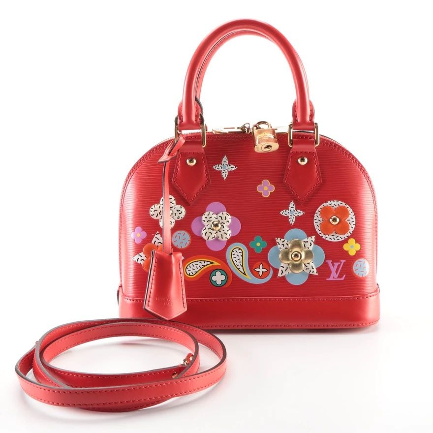 Louis Vuitton Alma Epi Leather Floral BB Handbag - Red